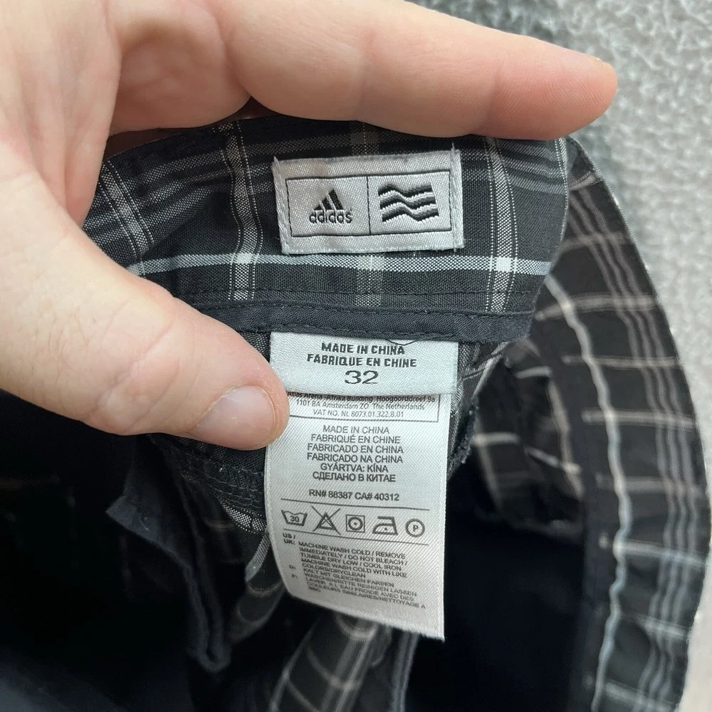Adidas Golf Shorts Mens 32 Black‎ Gray White Plaid Cargo Preppy Sports Casual